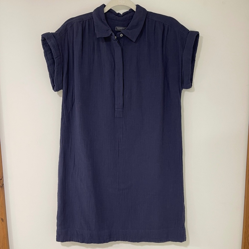 Vineyard Vines Double Gauze Shirt Dress Womens Size S Navy Blue Cotton | Coastal